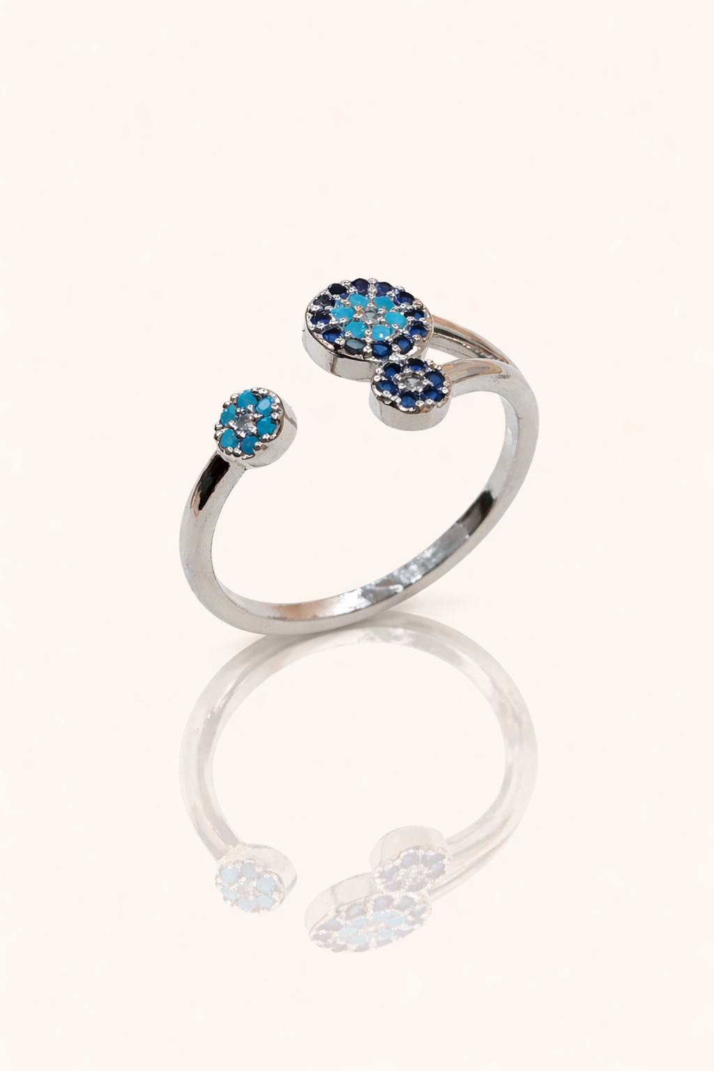 Blue Blossom Adjustable Silver Ring
