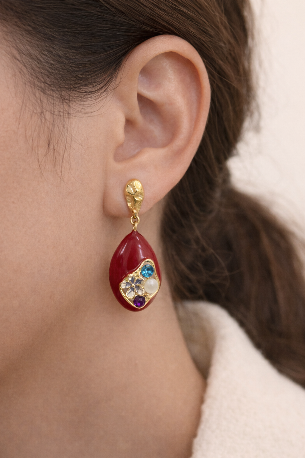 Crimson Bloom Teardrop Earrings