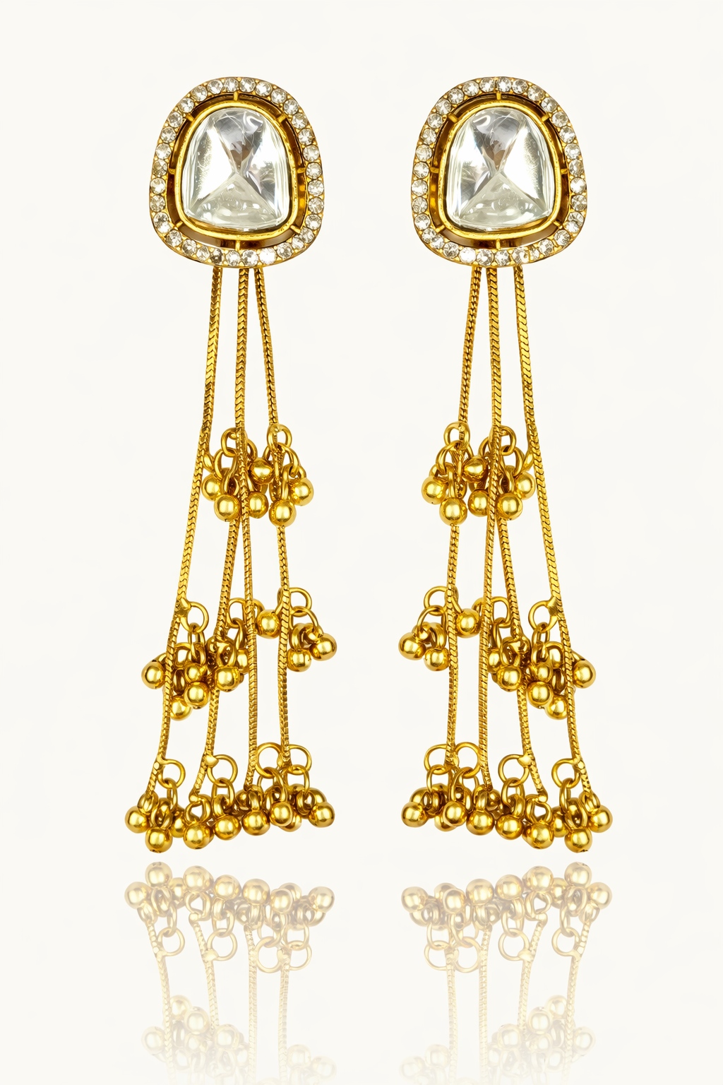 Golden Cascade Kundan Tassel Earrings