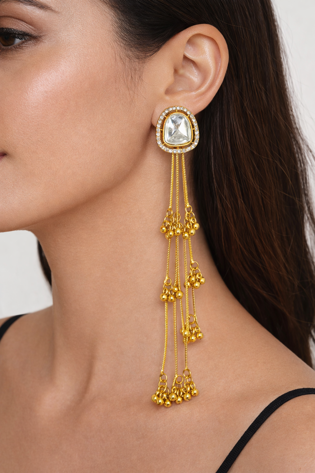 Golden Cascade Kundan Tassel Earrings