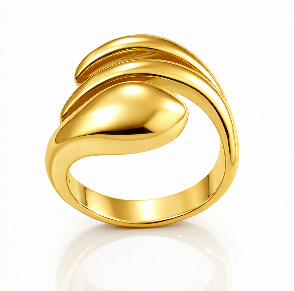Golden Wave Crest Ring