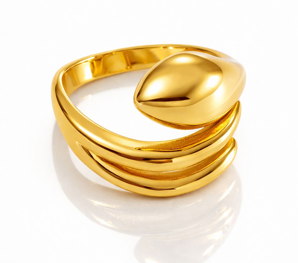 Golden Wave Crest Ring
