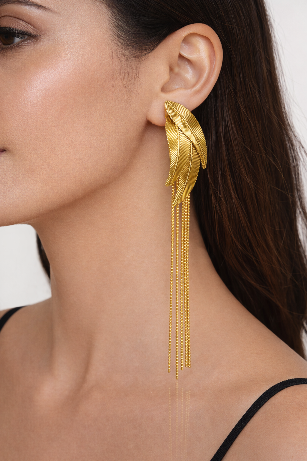 Golden Zephyr Leaf Tassel Earrings