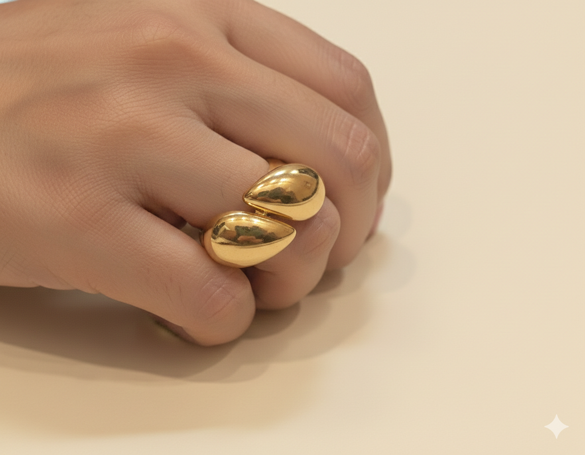 Golden Embrace Teardrop Ring
