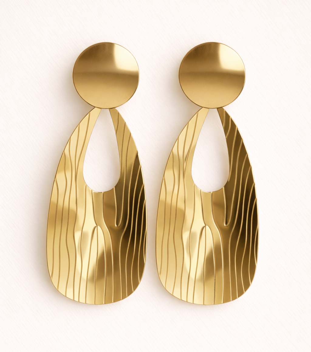 Golden Woodgrain Teardrop Earrings