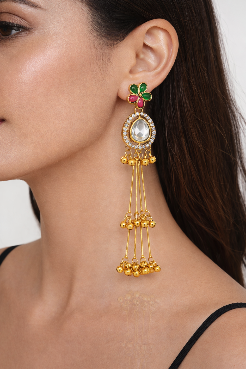 Kashmiri Gul-Noor Shoulder-Length Earrings