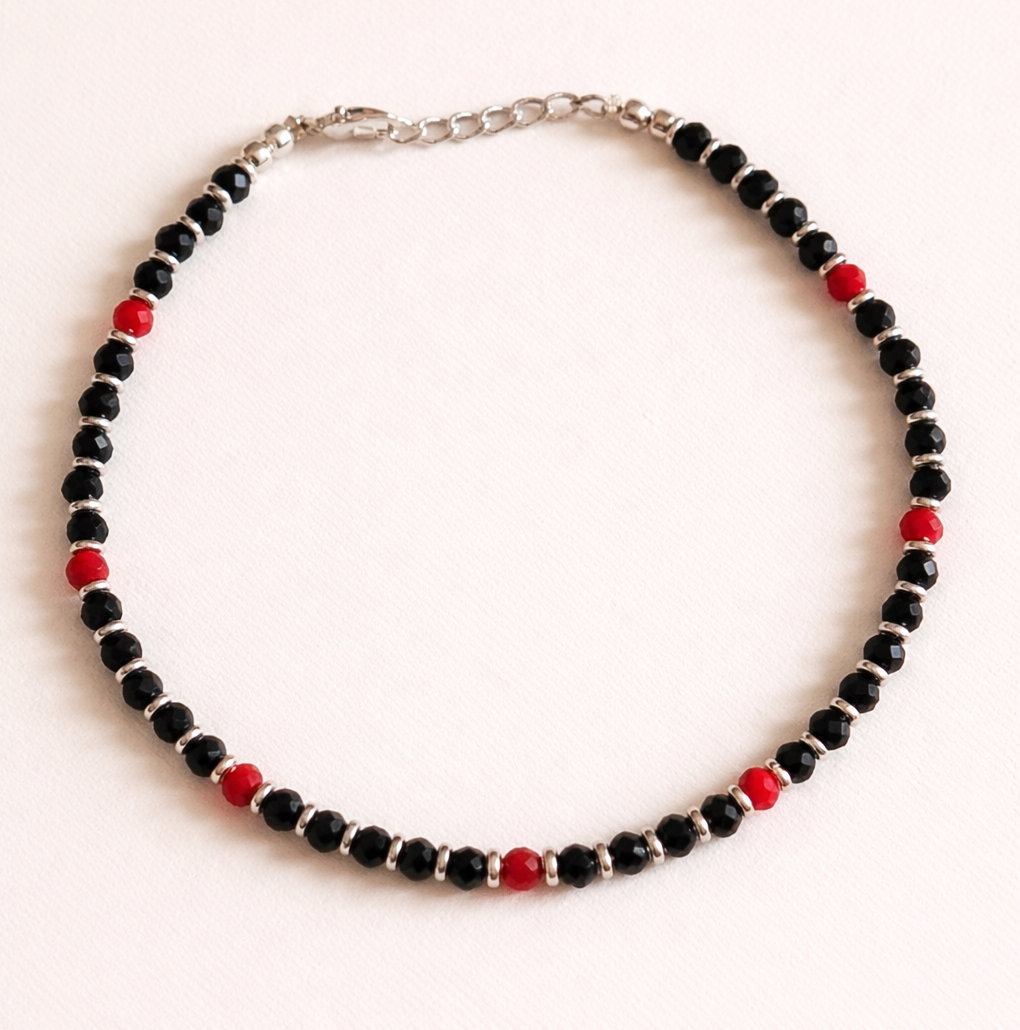 Midnight Ruby Bead Anklet
