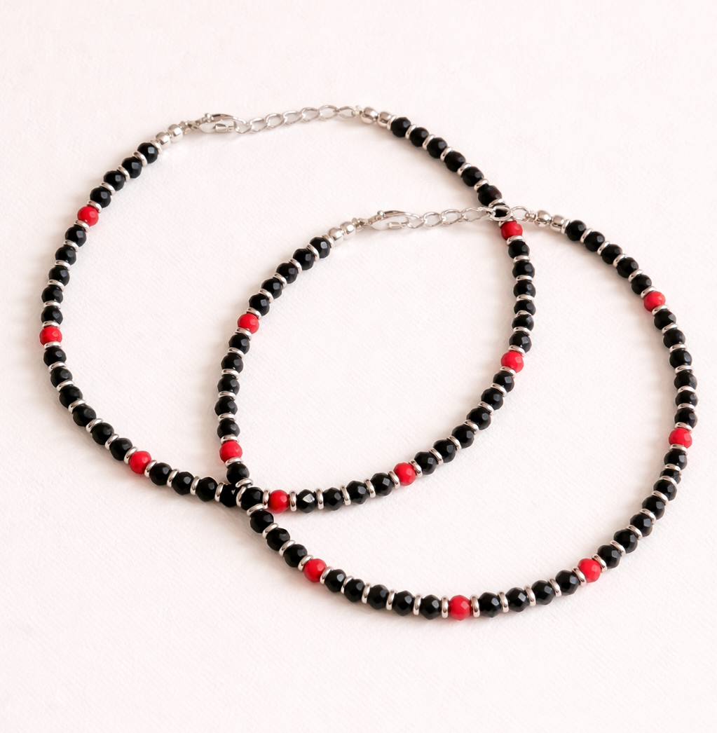 Midnight Ruby Bead Anklet