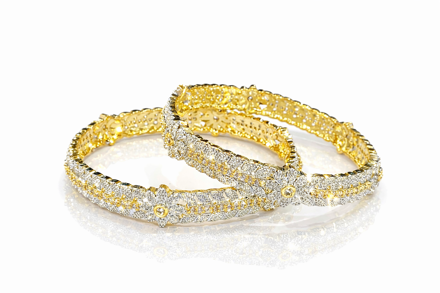 Radiant Floral Diamond Bangles (Gold & White)