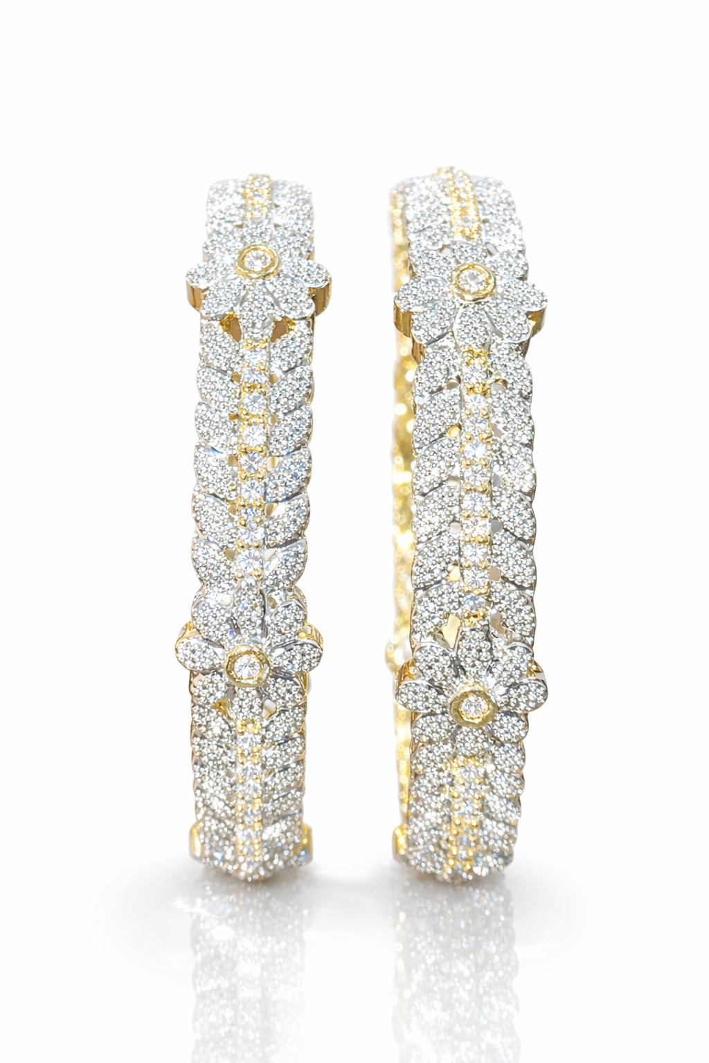 Radiant Floral Diamond Bangles (Gold & White)