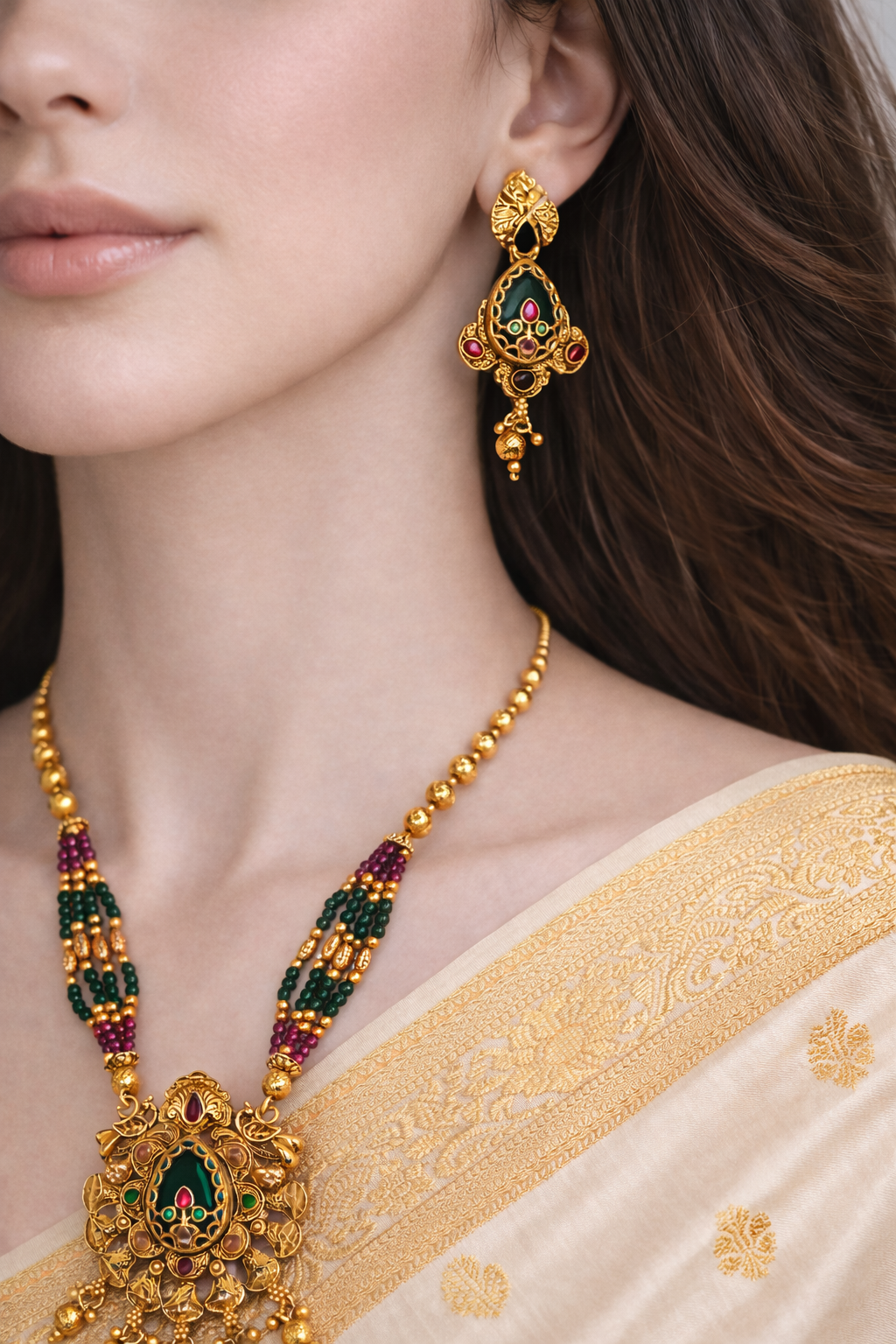 Rajwadi Emerald Ruby Heirloom Set