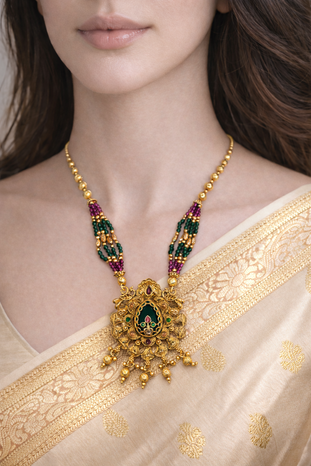 Rajwadi Emerald Ruby Heirloom Set