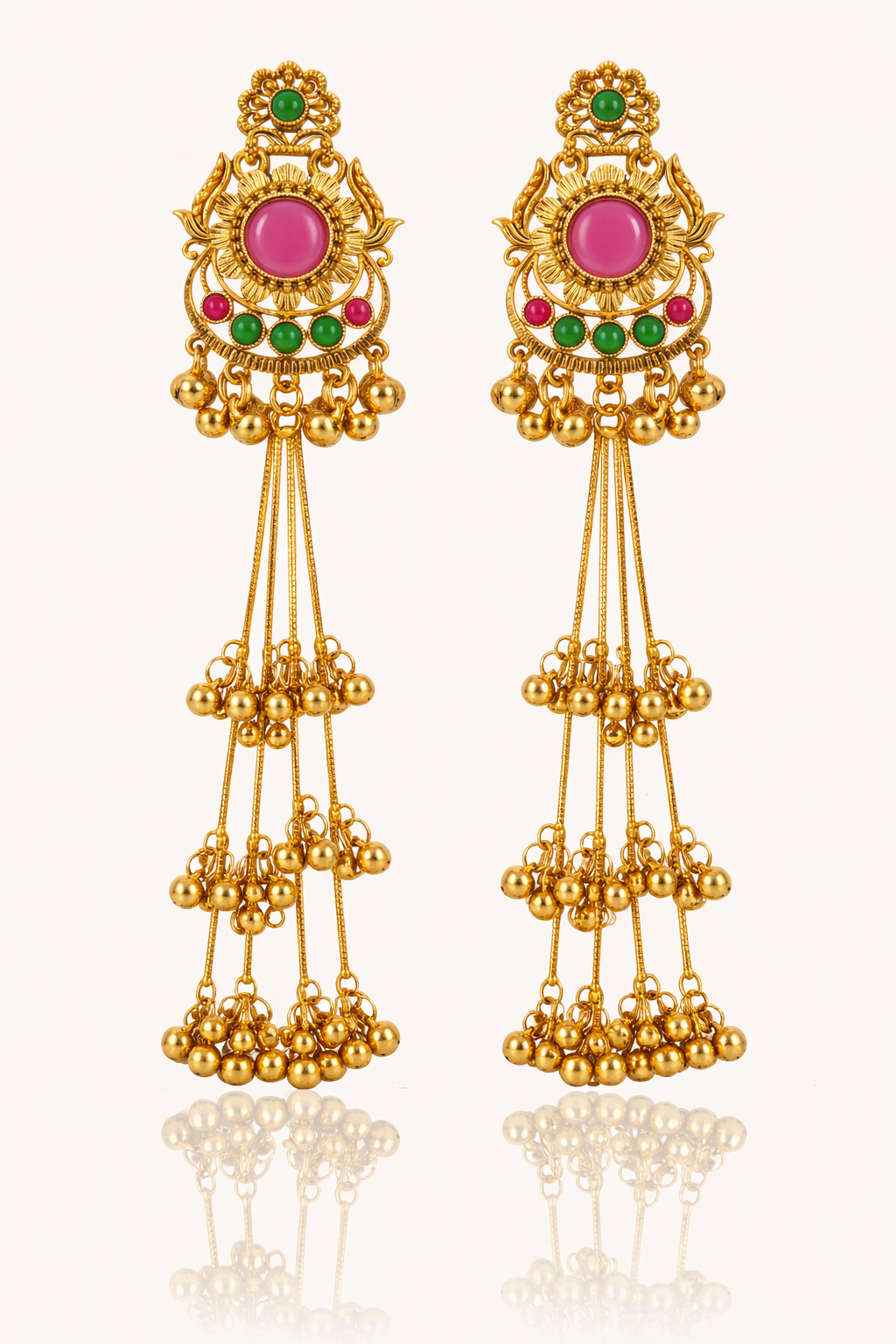 Rajwadi Gul-Emerald Long Jhumka Earrings