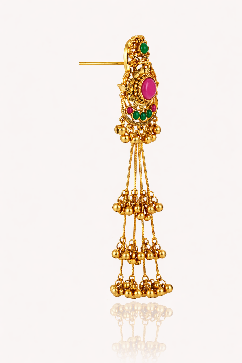 Rajwadi Gul-Emerald Long Jhumka Earrings