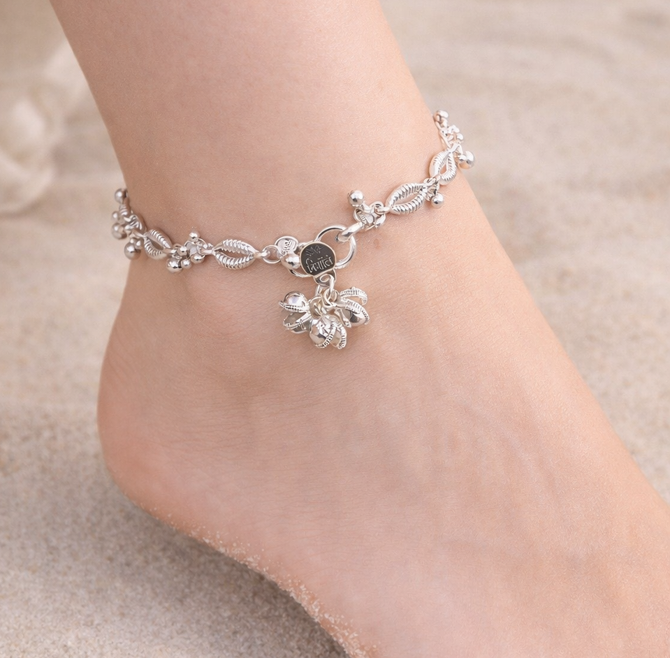 Silver Bloom Charm Anklet