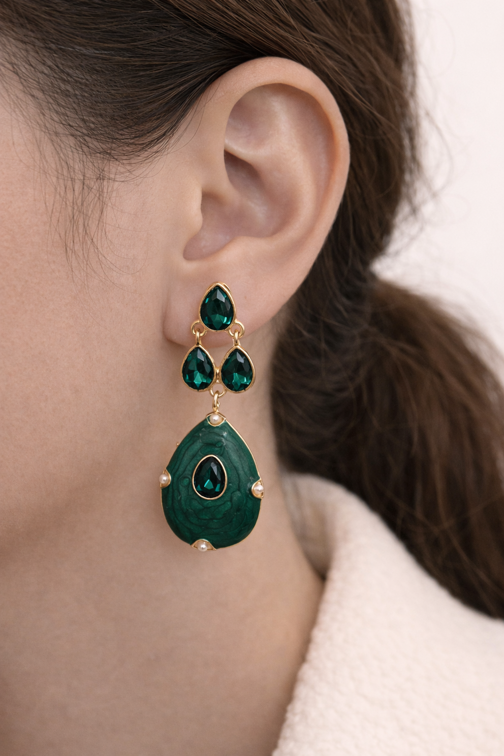 Emerald Aura Malachite Drop Earrings